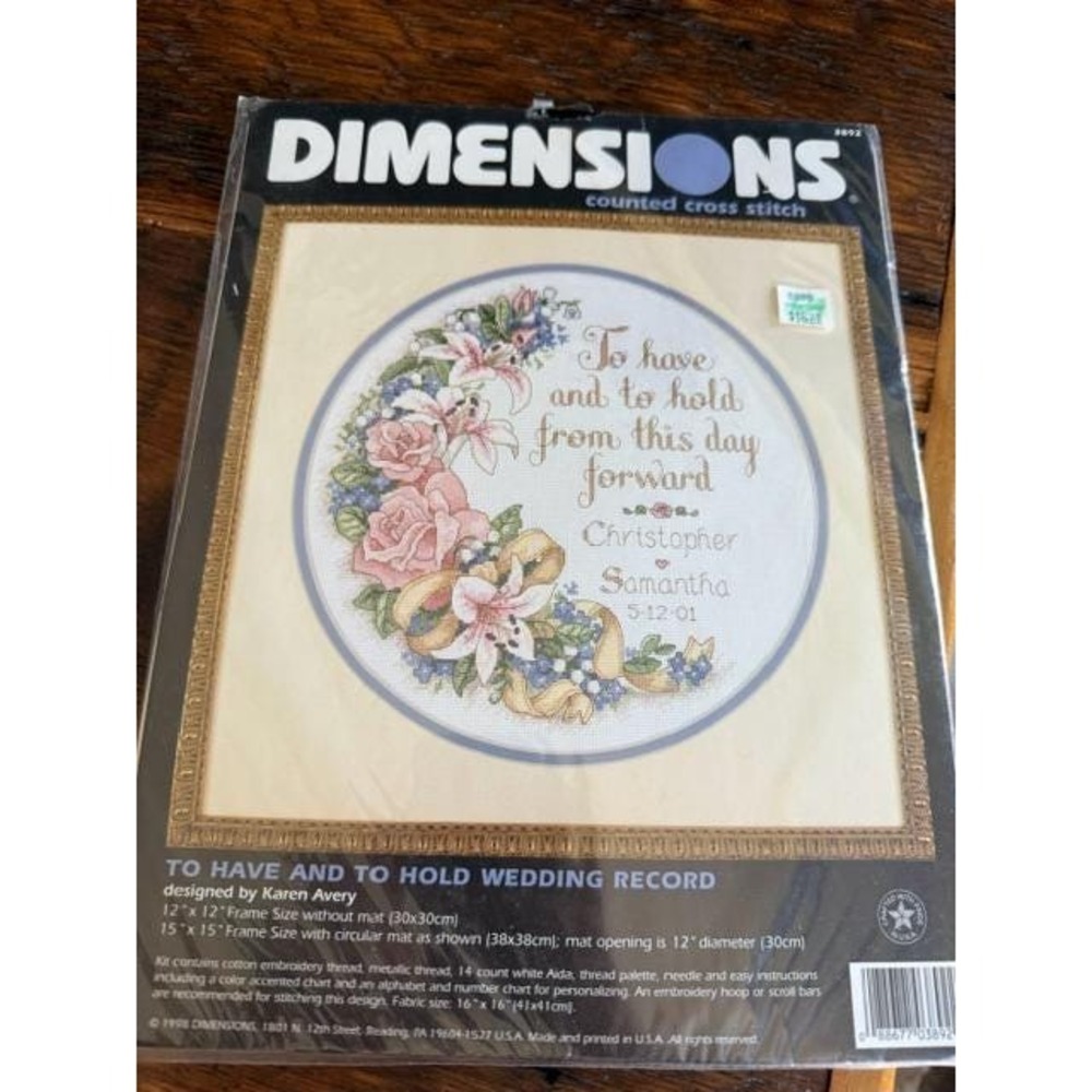 Dimensions Cross Stitch "To Have and To Hold Wedding Record" 1998 Pattern - Picture 3 of 7